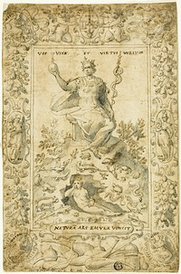 Design for Emblematic Frontispiece: "Natura Ars Emula Vincit" by Circle of Giovanni Guerra