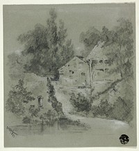 Houses and Ruined Wall Overlooking River by I. B. F. Keim