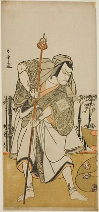 The Actor Ichikawa Danjuro V as Taira no Masakado Disguised as the Pilgrim Junjo in the Play Masakado Kammuri no Hatsuyuki, Performed at the Nakamura Theater in the Eleventh Month, 1777 by Katsukawa Shunsho