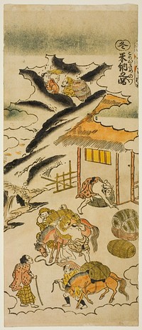 Winter: Storing Rice (Fuyu: kome osame no zu), No. 4 from the series "The Four Seasons of Farmers (Shiki no hyakusho)" by Torii Kiyomasu II