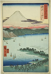 Suruga Province: The Pine Grove at Miho (Suruga, Miho no matsubara), from the series "Famous Places in the Sixty-odd Provinces (Rokujuyoshu meisho zue)" by Utagawa Hiroshige