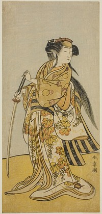 The Actor Onoe Tamizo I as Kureha (?) in the Play Shusse Taiheiki (?), Performed at the Nakamura Theater (?) in the Eighth Month, 1775 (?) by Katsukawa Shunsho