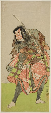 The Actor Nakamura Tomijuro I as Akushichibyoe Kagekiyo in the Play Kite Hajime Hatsugai Soga, Performed at the Morita Theater in the First Month, 1774 by Katsukawa Shunsho