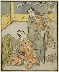 The Actors Nakamura Denkuro II as Suma no Dairyo (right), and Ichikawa Komazo II as Ariwara no Yukihira (left), in the Play Kuni no Hana Ono no Itsumoji, Performed at the Nakamura Theater in the Eleventh Month, 1771 by Katsukawa Shunsho