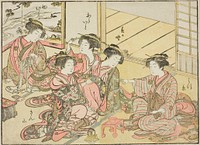 Courtesans of the Gakuiseya, from the book "Mirror of Beautiful Women of the Pleasure Quarters (Seiro bijin awase sugata kagami)," vol. 1 by Katsukawa Shunsho