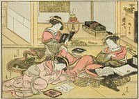 Courtesans of the Chojiya, from the book "Mirror of Beautiful Women of the Pleasure Quarters (Seiro bijin awase sugata kagami)," vol. 1 by Katsukawa Shunsho