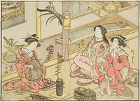 Courtesans of the Kadotsutaya, from the book "Mirror of Beautiful Women of the Pleasure Quarters (Seiro bijin awase sugata kagami)," vol. 1 by Katsukawa Shunsho