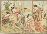 Courtesans of the Wakanaya, from the book "Mirror of Beautiful Women of the Pleasure Quarters (Seiro bijin awase sugata kagami)," vol. 1 by Katsukawa Shunsho