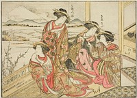 Courtesans of the Obishiya, from the book "Mirror of Beautiful Women of the Pleasure Quarters (Seiro bijin awase sugata kagami)," vol. 2 by Katsukawa Shunsho