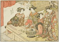 Four courtesans of various houses, from the book "Mirror of Beautiful Women of the Pleasure Quarters (Seiro bijin awase sugata kagami)," vol. 3 by Katsukawa Shunsho