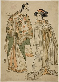 The Actors Segawa Kikunojo III as the Courtesan Sumizome (right), and Ichikawa Monnosuke II as Goinosuke Yoshimine (left), in the Play Juni-hitoe Komachi-zakura, Performed at the Kiri Theater in the Eleventh Month, 1784 by Katsukawa Shunkо̄