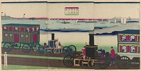 Picture of Steam Locomotives Traveling (Jokisha rikudo tsuko no zu) by Utagawa Yoshitora