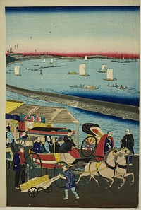 Picture of the Steam Engine Railway in Yatsuyama, Tokyo (Tokyo Yatsuyama shita kaigan jokisha tetsudo no zu) by Utagawa Hiroshige III