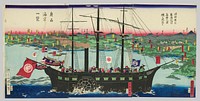 Lord Minamoto Yoritomo Captures Takadate Castle in His Conquest of Mutsu Province (Minamoto Yoritomo ko Oshu seibatsu Takadachi no shojo o koraku su), and View of the Coast of Mutsu Province (Oshu kaigan ichiran) by Utagawa Kuniteru II (Kunitsuna II)