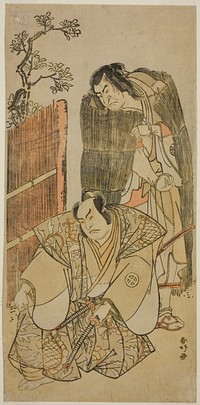 The Actors Nakamura Nakazo I as Kagekiyo Dressed as a Beggar (right), and Otani Hiroji III as Onio Shinzaemon (left), in the Play Kotobuki Banzei Soga, Performed at the Ichimura Theater in the Third Month, 1783 by Katsukawa Shunkо̄