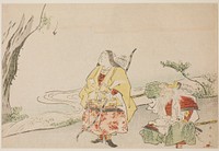 Empress Jingu (left), and Her Minister Takenouchi no Sukune (right) by Katsukawa Shun'ei