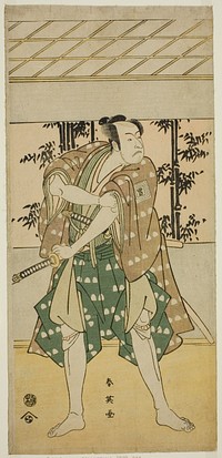 The Actor Ichikawa Omezo I as the Boatman Takihei (?) in the Play Ofunamori Ebi no Kaomise (?), Performed at the Kawarazaki Theater (?) in the Eleventh Month, 1792 (?) by Katsukawa Shun'ei