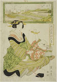 Returning Sails at Yabase (Yabase kihan), from the series "Fashionable Eight Views of Omi (Furyu Omi hakkei)" by Kikukawa Eizan