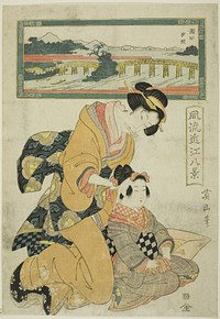 Evening Glow at Seta (Seta sekisho), from the series "Fashionable Eight Views of Omi (Furyu Omi hakkei)" by Kikukawa Eizan