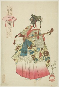 Futatsuryu of Izutsuya as a Musician (Hayashi), from the series "Parade of the Shimanouchi Pleasure Quarter (Shimanouchi nerimono)" by Shotei Hokuju