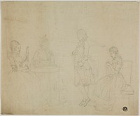 Sketch of Family Group with Three Seated Women and Young Man Standing by Johann Friedrich August Tischbein