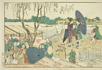 Pages from the illustrated book "Panoramic Views along the Banks of the Sumida River (Ehon Sumidagawa ryogan ichiran)" by Katsushika Hokusai