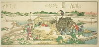 Pages from the illustrated book "Panoramic Views along the Banks of the Sumida River (Ehon Sumidagawa ryogan ichiran)" by Katsushika Hokusai