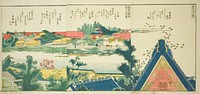 Pages from the illustrated book "Panoramic Views along the Banks of the Sumida River (Ehon Sumidagawa ryogan ichiran)" by Katsushika Hokusai