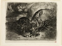 Wild Horse Brought Down by a Tiger by Eugène Delacroix