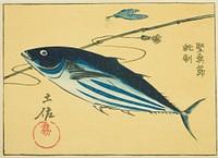 Famous Products of Tosa Province: Dried Bonito (Tosa meibutsu, katsuobushi), section of sheet no. 16 from the series "Cutout Pictures of the Provinces (Kunizukushi harimaze zue)" by Utagawa Hiroshige