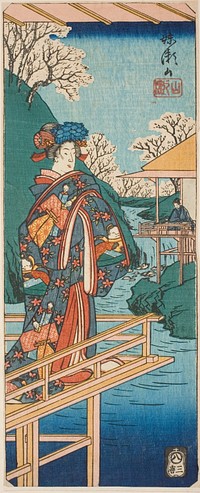 The Mountain Scene from the play Imoseyama (Imoseyama, yama no dan), section of a sheet from the series "Reflections of Dramas in Cutouts (Harimaze joruri kagami)" by Utagawa Hiroshige