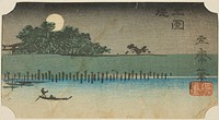 Embankment at Mimeguri (Mimeguri tsutsumi), section of a sheet from the series ”Cutouts of Famous Places in Edo (Harimaze Koto meisho)” by Utagawa Hiroshige