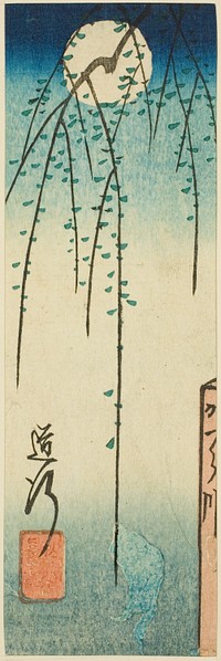 The Michiyuki Scene from the play Ohan and Choemon (Michiyuki, Ohan Choemon), section of a sheet from the series "Reflections of Dramas in Cutouts (Harimaze joruri kagami)" by Utagawa Hiroshige