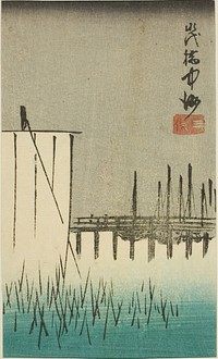 Eitai Bridge, Nakasu, and Mitsumata (Eitaibashi Nakasu Mitsumata), section of a sheet from the series "Cutouts of Famous Places in Edo (Harimaze Koto meisho)" by Utagawa Hiroshige