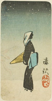 The Streetwalker Scene from the play Koshaku (Koshaku yotakaba), section of a sheet from the series "Reflections of Dramas in Cutouts (Harimaze joruri kagami)" by Utagawa Hiroshige