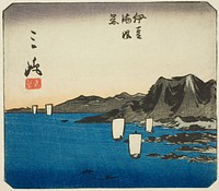 Mishima, section of sheet no. 3 from the series "Cutout Pictures of the Tokaido (Tokaido harimaze zue)" by Utagawa Hiroshige