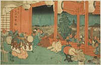 The Sacred Dance at the Shinmei Shrine in Shiba at Dawn (Shiba Shinmei, Omiya gengyo kagura no zu), from the series "Famous Places in the Eastern Capital (Toto meisho)" by Utagawa Hiroshige