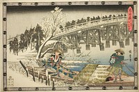 Act 11, Part 1: The Approach to the Night Attack (Juichidanme ichi, yochi oshiyose), from the series "The Revenge of the Loyal Retainers (Chushingura)" by Utagawa Hiroshige