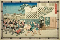 The Night Attack, Part 4: The Retreat (Youchi yon, hikitori), from the series "The Revenge of the Loyal Retainers (Chushingura)" by Utagawa Hiroshige