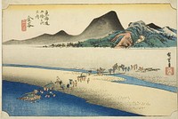 Kanaya: The Far Bank of the Oi River (Kanaya, Oigawa engan), from the series "Fifty-three Stations of the Tokaido Road (Tokaido gojusan tsugi no uchi)," also known as the Hoeido Tokaido by Utagawa Hiroshige