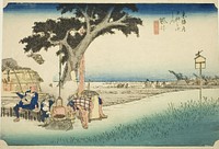 Fukuroi: Tea Stall (Fukuroi, dejaya no zu), from the series "Fifty-three Stations of the Tokaido (Tokaido gojusan tsugi no uchi)," also known as the Hoeido Tokaido by Utagawa Hiroshige