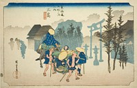 Mishima: Morning Mist (Mishima, asagiri), from the series "Fifty-three Stations of the Tokaido Road (Tokaido gojusan tsugi no uchi)," also known as the Hoeido Tokaido by Utagawa Hiroshige