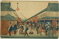 View of Surugacho (Surugacho no zu), from the series "Famous Places in the Eastern Capital (Toto meisho)" by Utagawa Hiroshige