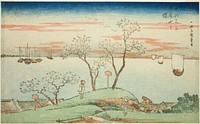 Evening Cherry Blossoms at Goten Hill (Gotenyama no yuzakura), from the series "Famous Views of the Eastern Capital (Toto Meisho)" by Utagawa Hiroshige