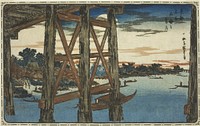 Twilight Moon at the Ryogoku Bridge (Ryogoku no yoizuki), from the series "Famous Views of the Eastern Capital (Toto meisho)" by Utagawa Hiroshige