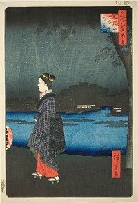 Night View of Matsuchi Hill and the San’ya Canal (Matsuchiyama San’yabori yakei), from the series "One Hundred Famous Views of Edo (Meisho Edo hyakkei)" by Utagawa Hiroshige