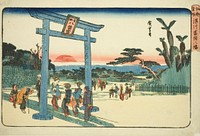 The Tomigaoka Hachiman Shrine at Fukagawa (Fukagawa Tomigaoka Hachiman), from the series "Famous Places in Edo (Koto meisho)" by Utagawa Hiroshige