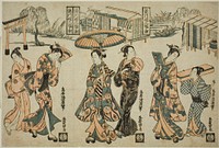 Girls of Fukagawa - A Triptych (Fukagawa musume sanpukutsui) by Torii Kiyohiro