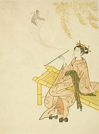 Smoking on a Bench by Suzuki Harunobu