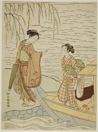 Two Girls Leaving a Boat by Suzuki Harunobu